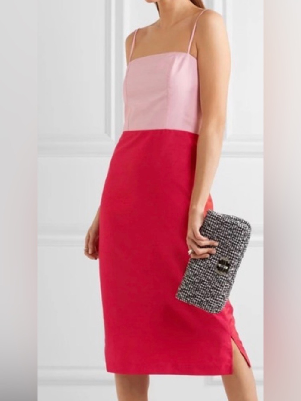 STAUD Pink and Hot Pink Two-Tone Midi Dress